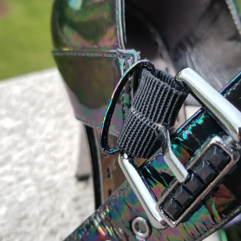 Iridescent oil slick petrol high heel sandals, sz7 - Picture 5 of 11